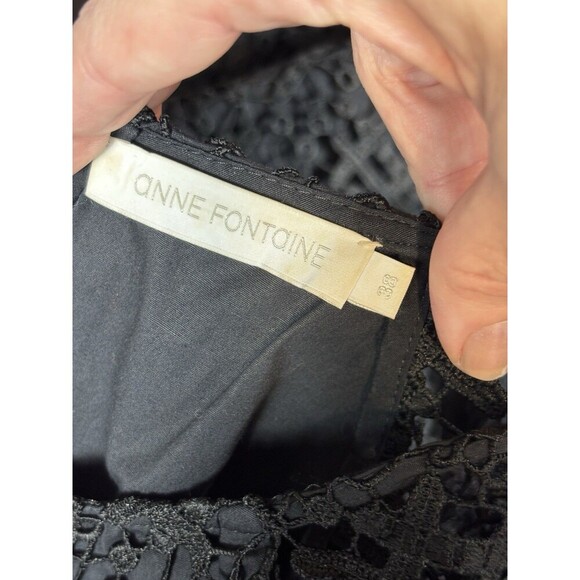 Anne Fontaine Cocktail Dress Black Lace 38 Short Sleeve Sheer Layered - Picture 3 of 11